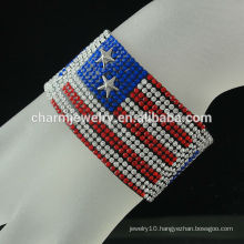 European American flag Velvet Wide leather Bracelet with Magnetic clasp Buckle Crystal Hot sale BCR-016-2